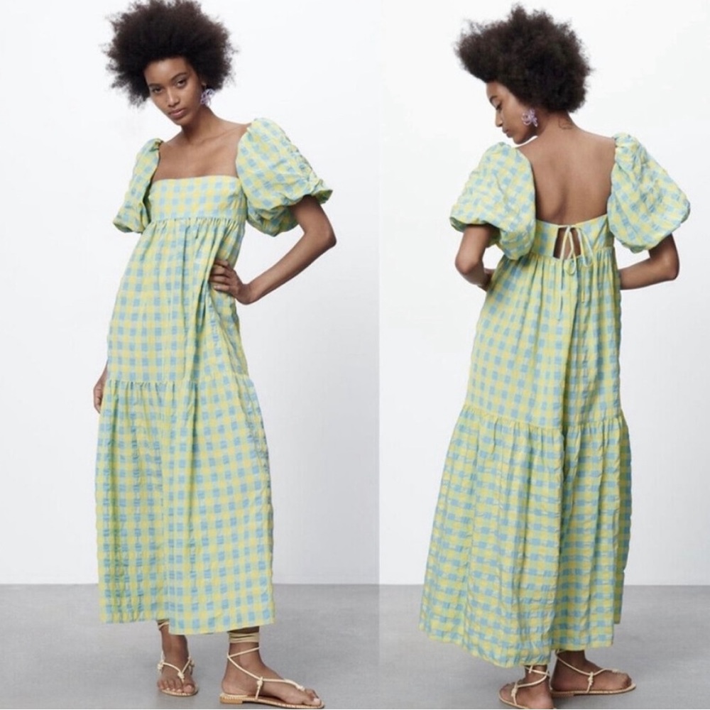 Zara plaid puff sleeve dress